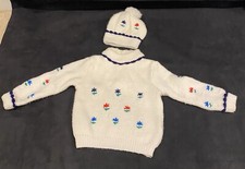 VTG Youth Toddler Sweater with Matching Hat Size 3T Floral Cross Stitch