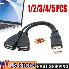 USB 2.0 A Male To 2 Dual USB Female Jack Y Splitter Hub Power Cord Adapter Cable