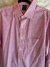 Brooks Brothers Men's Dress Shirt 16 1/2 Pink White Gingham 100 Cotton Non-Iron