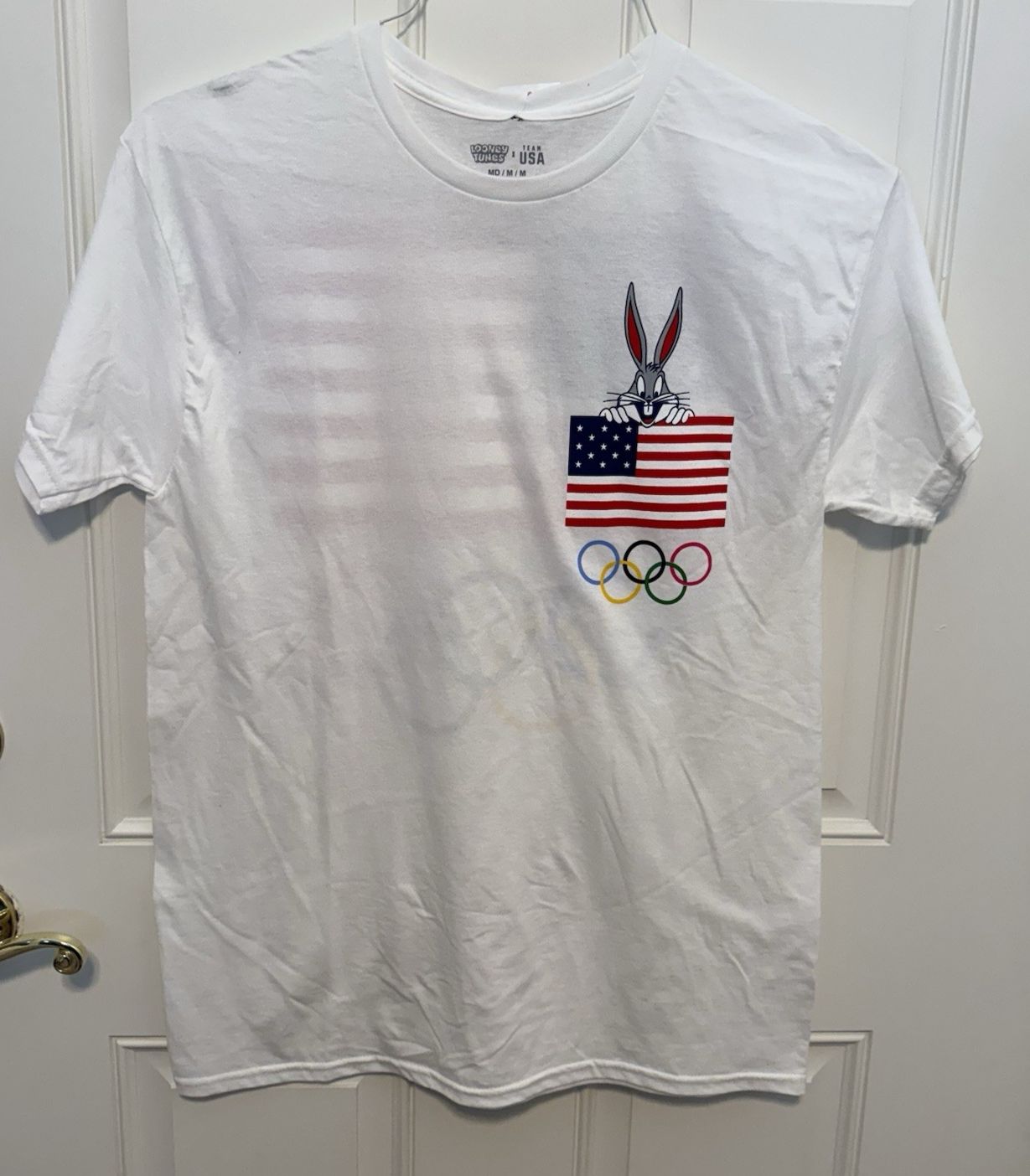 Looney Tunes Team USA Gold Olympic T-Shirt Mens Medium Bugs Bunny