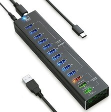 USB Hub Powered, 13 Multi-Port USB Hub with 10 USB 3.0 Ports, 2 IQ Quick Charge