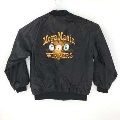 Vintage Lottery Winner Jacket Mega Mania Winners Cardinal Mens Black Snap USA XL