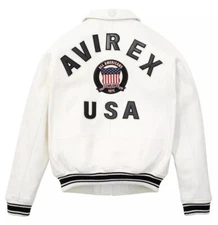 Men Avirex White Real Bomber American Flight Jacket Faux Leather Jacket for Men