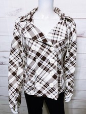 Maurices Womens Hooded Jacket Size L Brown & White Buttons Pockets Long Sleeve