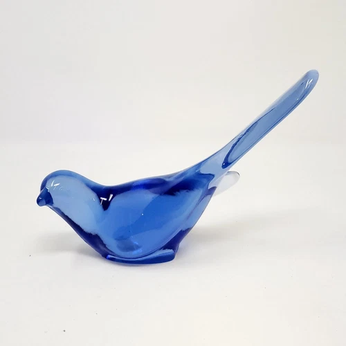 Collectible Fenton Blue Art Glass With White Long Tail Bird Figurine