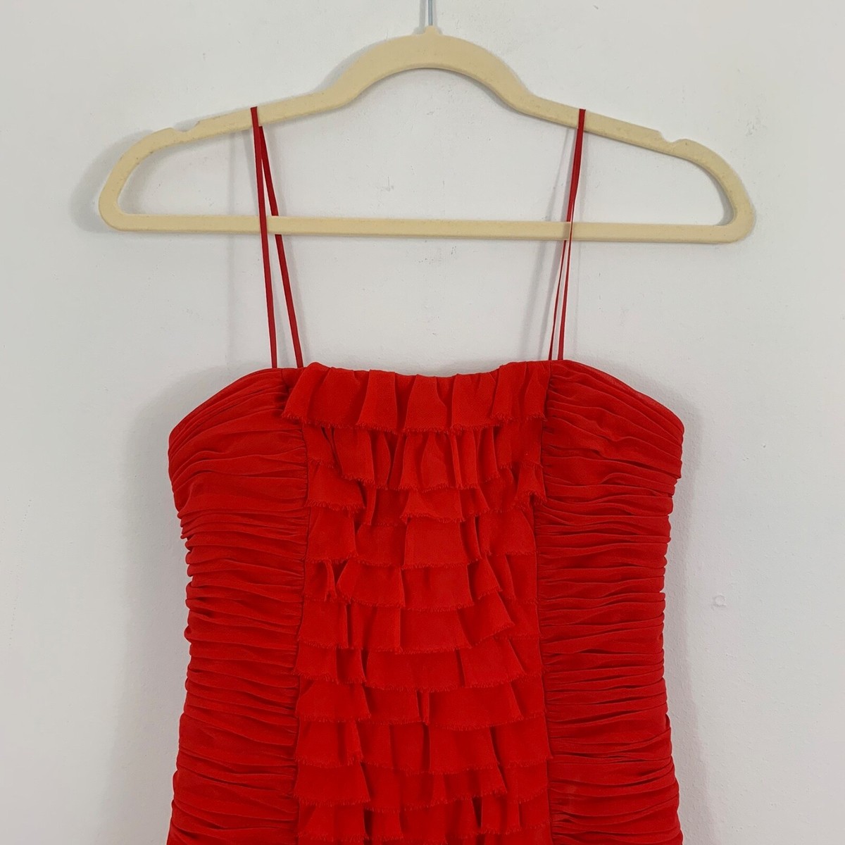 cache red cocktail dress Cache Red Cocktail Dress Size 2 Bodycon Ruffle Spaghetti Straps Party  Holidays