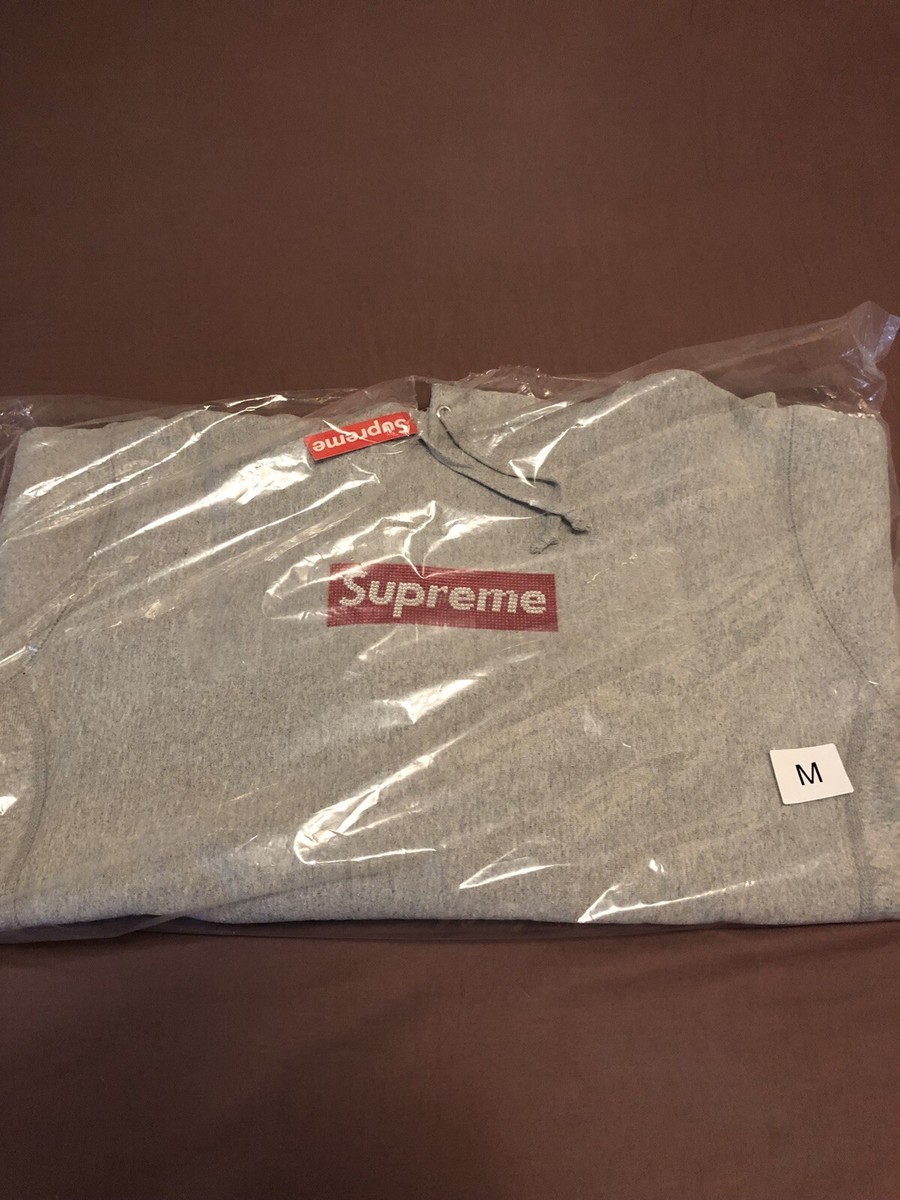 Supreme Swarovski Box logo Hooded Sweatshirt- Heather Grey Supreme Swarovski Box logo Hooded Sweatshirt- Heather Grey