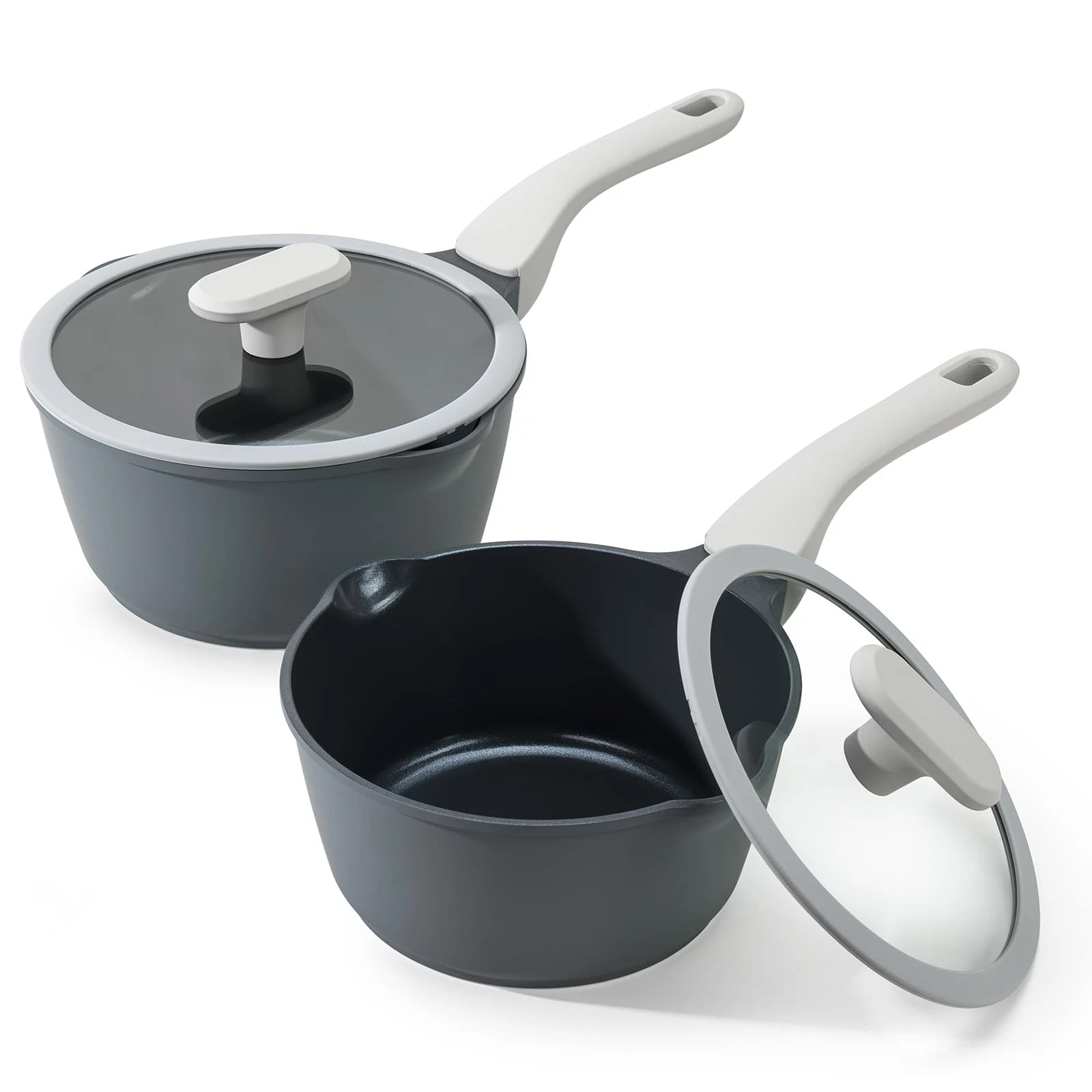 PRICUSIS Nonstick Saucepan Set with Lids, 2QT and 2.7QT 2 + 2.7 Quarts, Gray