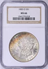 1885 O Morgan Silver Dollar NGC MS 66, Rainbow Colors, Sunset Collection.  PQ.