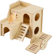 Wooden Hamster Hideout Cage Accessories, Guinea Pig House and Seesaw 