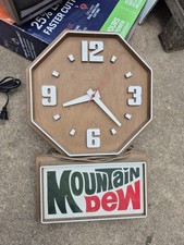 Vintage Mountain Dew Wall Clock Wood Grain Octagon Impact International Works