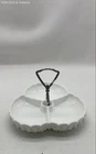 Fenton Hobnail Milk Glass 3 Part Divided Dish with Metal Handle Vintage