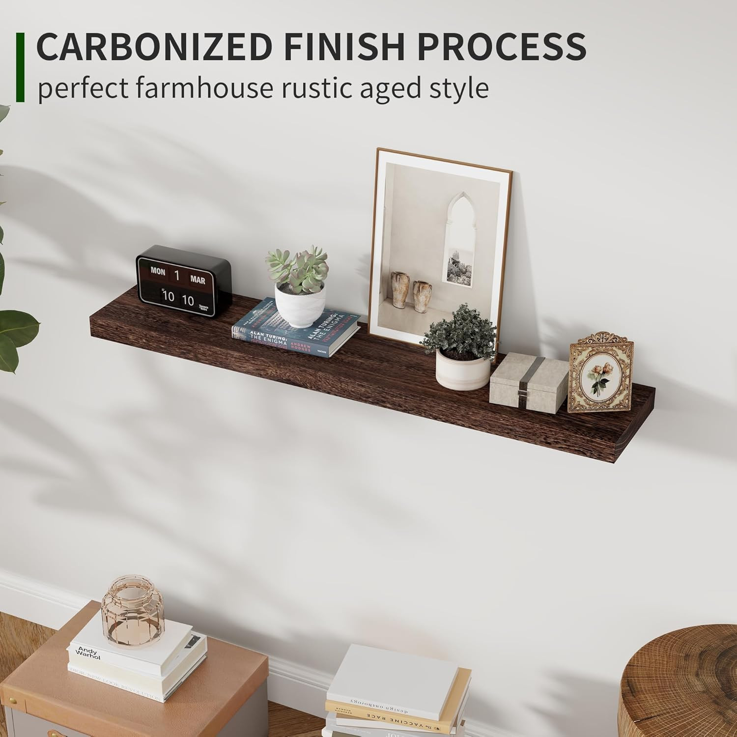 Wood Floating Shelves for Wall Set of 2, 36 Inch Wide Rustic Wooden Floating She