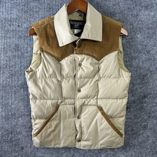 Vintage Puffer Vest Men’s Small Western Goose Down Tan Brown Made In USA
