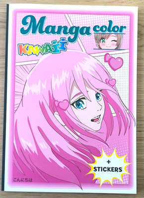 Malbuch Manga Kawaii DIN A4 64 Malvorlagen + Sticker Ausmalspaß für Kinder
