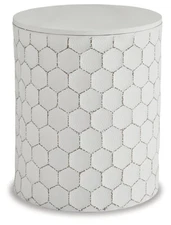 SIGNATURE DESIGN BY ASHLEY POLLY GEOMETRIC HONEYCOMB STOOL OR TABLE - WHITE