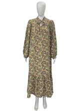 Doen Women's Floral Valley Printed Flared Silk Long Maxi Night Gown Dress XL