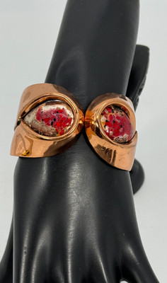 Vintage Matisse Renoir Copper Bracelet Clamper Red Coral Color READ