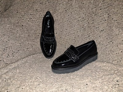 NERO GIARDINI-Black Patent Leather Studded Loafers-ITALY 