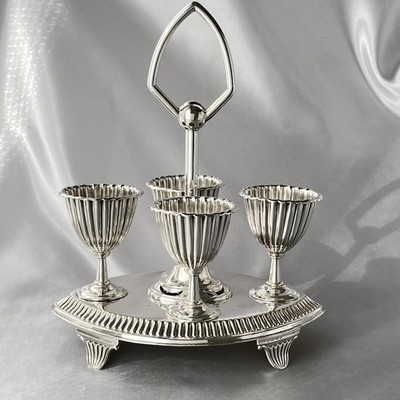 John Gilbert & Sons Silber Teller Eier Set 4 Tassen Ständer 7 cm gebraucht