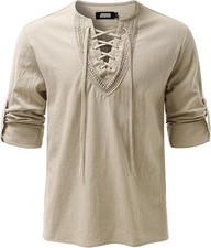 JOGAL Mens Renaissance Shirt Medieval Pirate Viking Halloween Costume