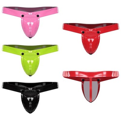 Herren Lackleder G-string Wetlook Slips T-back Tanga Mit O-ring Briefs Unterhose