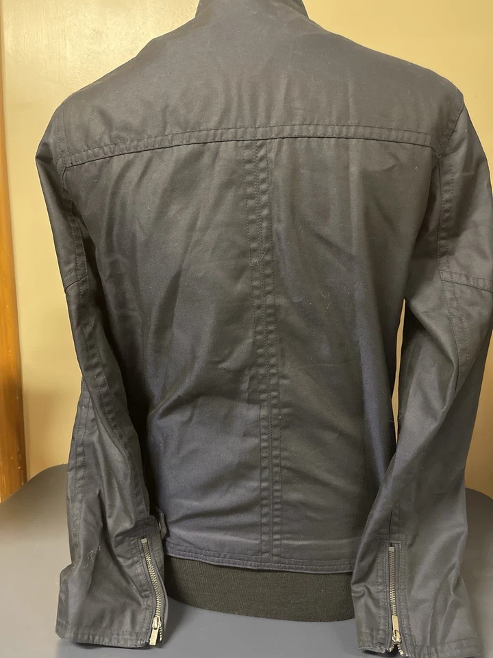 H&M Мужская очень темно-синий мотоциклиста Moto куртка размер 42R молнии хлопковая смесь - Изображение 2 из 4
