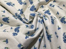 VTG Retro Cotton Flannel Fabric Blue Floral Print White 46" Wide x 7.7 Yards