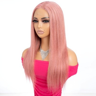 Blonde und Rosa Ombre 16 Zoll Echthaar-Perücke für Damen, Langes, Glattes Haar