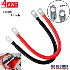 4 AWG 18-Inch Battery Inverter Cables 3/8 in Lugs Positive Negative Set Copper