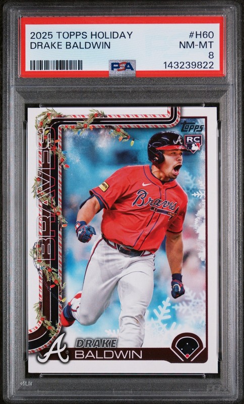 2025 TOPPS HOLIDAY #H60 DRAKE BALDWIN ROOKIE RC PSA 8