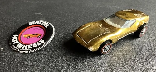 Mattel 1968 Hot-Wheels Redlines Torero Gold Vintage Car Die Cast-W/Badge- Ex