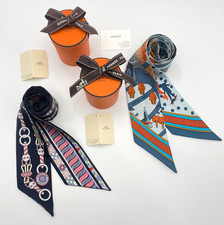 Auth Hermes Twilly Les Nouveaux Amoureux/Harnais Silk Scarf Pcs2 W/Box BA040100