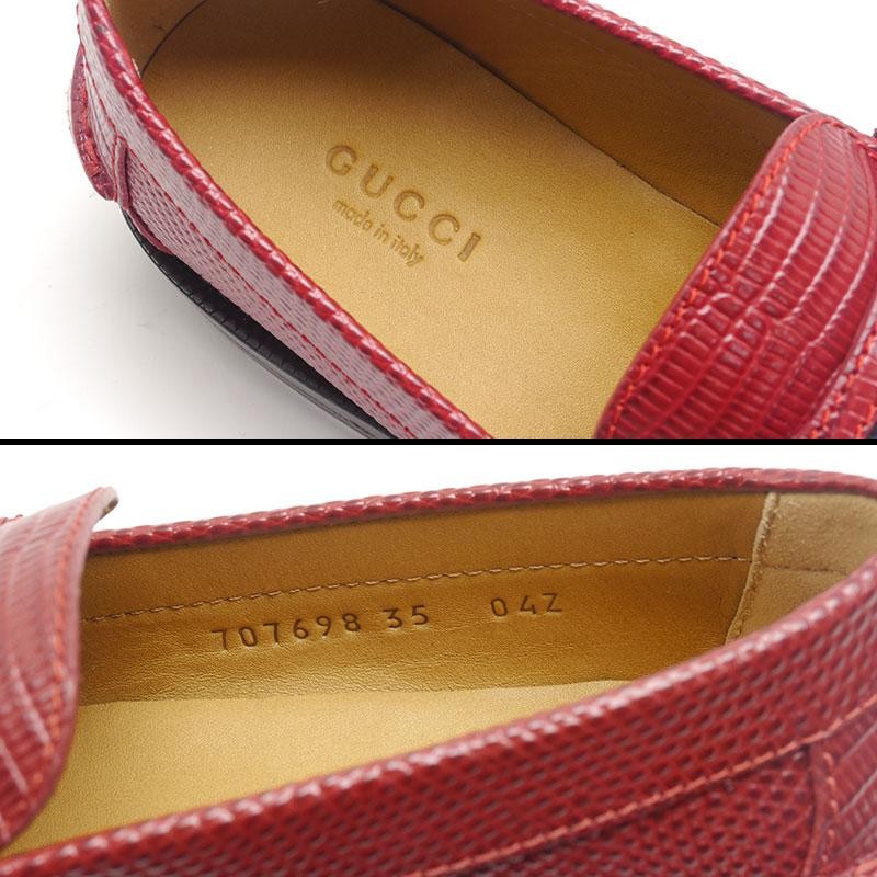 GUCCI Gold Hardware Leather Loafers Dress Shoes Size:35/JP:22 Red 141112K Authen thumbnail 6