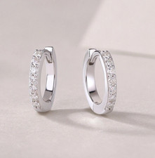 Eternity Huggie Hoop Earrings 1 Ct Round Cut Moissanite 14K White Gold Plated