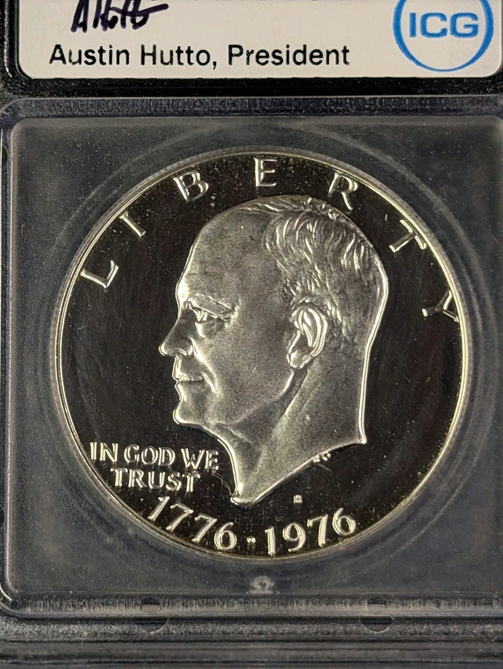 1976 S PR 70 DCAM Eisenhower Dollar Silver ICG - New A. Hutto Signed White Label - Image 3 of 4