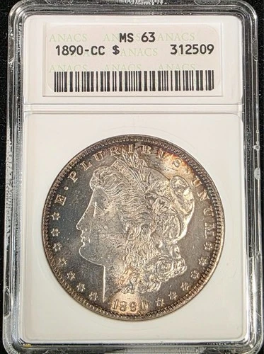 1890-CC ANACS MS63 MORGAN DOLLAR  OLD SMALL HOLDER