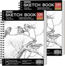 9" x 12" Sketch Book, Spiral Bound Sketchbook, 100 Sheets 68lb/100gsm Acid-...