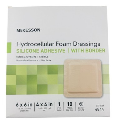 McKesson Silicone Foam Dressing 6x6'' Square Adhesive With Border Sterile 10 Ct