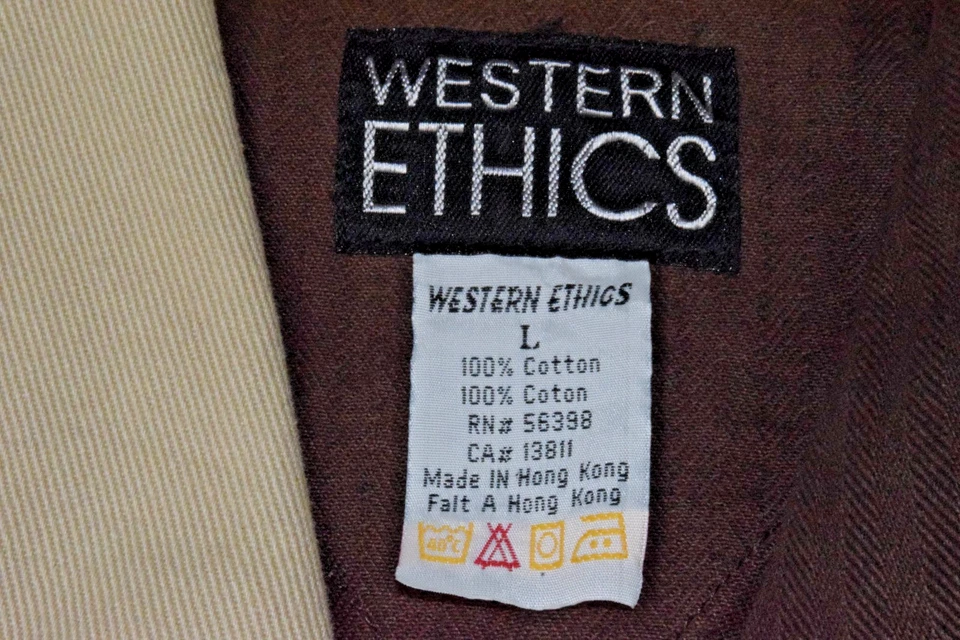 Chaleco Vintage Western Ethics Talla L Años 80 Marrón Beige Color Bloque Denim Nuevo Con Etiquetas Foto 3 de 4