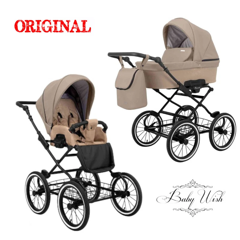 KUNERT ROMANTIC RETRO CLASSIC PRAM BLACK FRAME 2in1 CARRYCOT + PUSHCHAIR