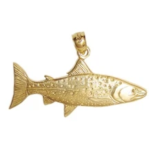 New 14k Yellow Gold Salmon Fish Pendant