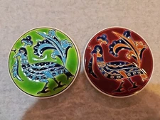 2 Ceramic 3.5" Tile Coaster Hand Made  NIARCHOS HELLAS Bird Scene England 