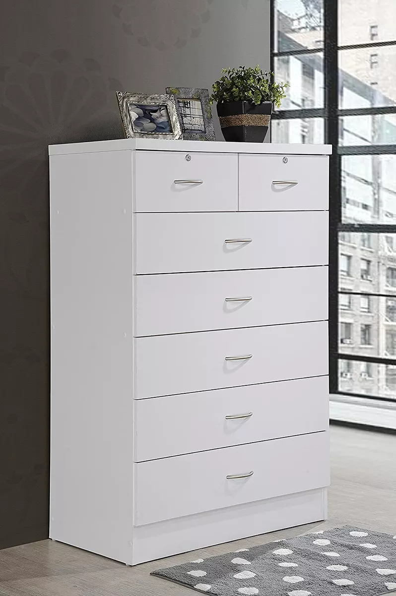 White Finish Wooden 7 Drawer Chest Dresser Clothes Storage