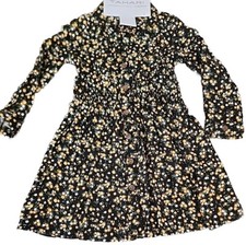 Tahari Girl   Size 5  Long Sleeve  Rayon  Black Floral Dress w/Hair Tie