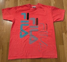 Vintage FILA Pink Single Stitch T-Shirt 1990s Large Spell Out Made In USA