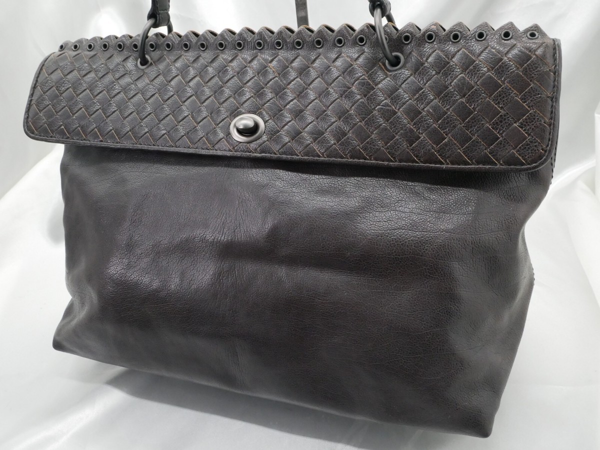 Authentic BOTTEGA VENETA Intrecciato Tote Bag Handbag Leather Dark