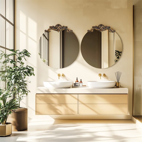 Baroque Antique Round Mirror Wall Decor Bathroom Mirror Ornate Entryway Mirrors - Picture 8 of 28