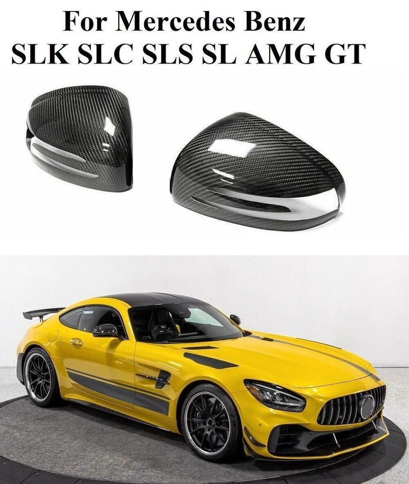 Tapas de cubierta de espejo retrovisor lateral de fibra de carbono real para Mercedes Benz SLK SLC SLS SL AMG GT Foto 2 de 4
