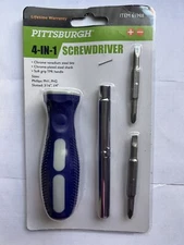 (NEW) 4 in 1 Screwdriver Ph1 & 2 Slotted 3/16 & 1/4" Steel Bit Storage In Handle